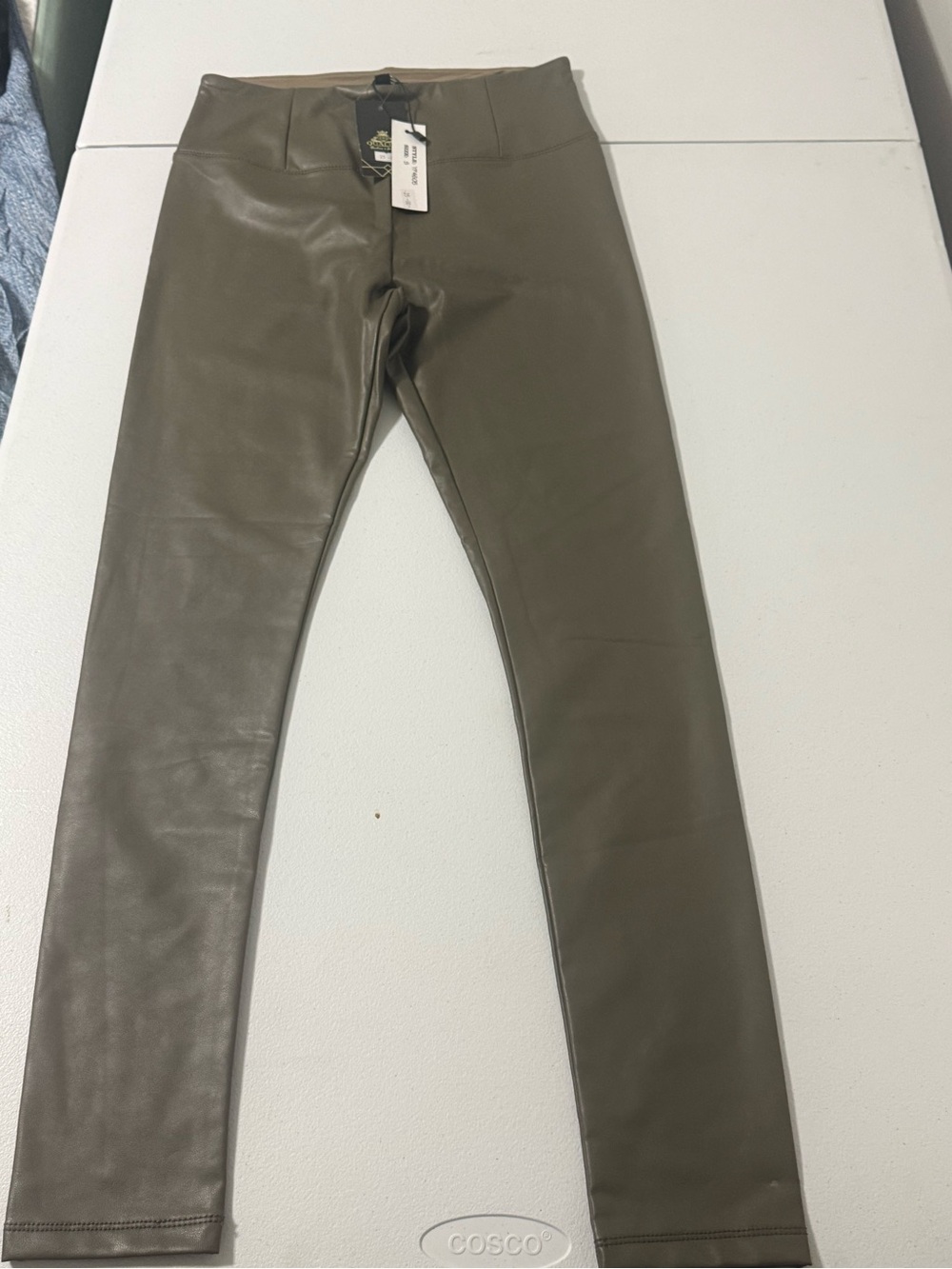 Chocolate USA Taupe Faux Leather Leggings High Rise Stretch NWT